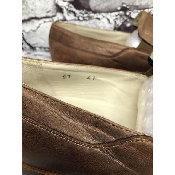 Marco Delli Brown Shimmer Leather Square Toe Loafers Dress Shoes Men Sz 41EU/8US main image 13